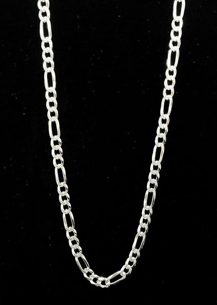 cocomaro⭐︎ Sterling Silver 4mm Pave Flat Figaro Chain (7 X 4) Made In