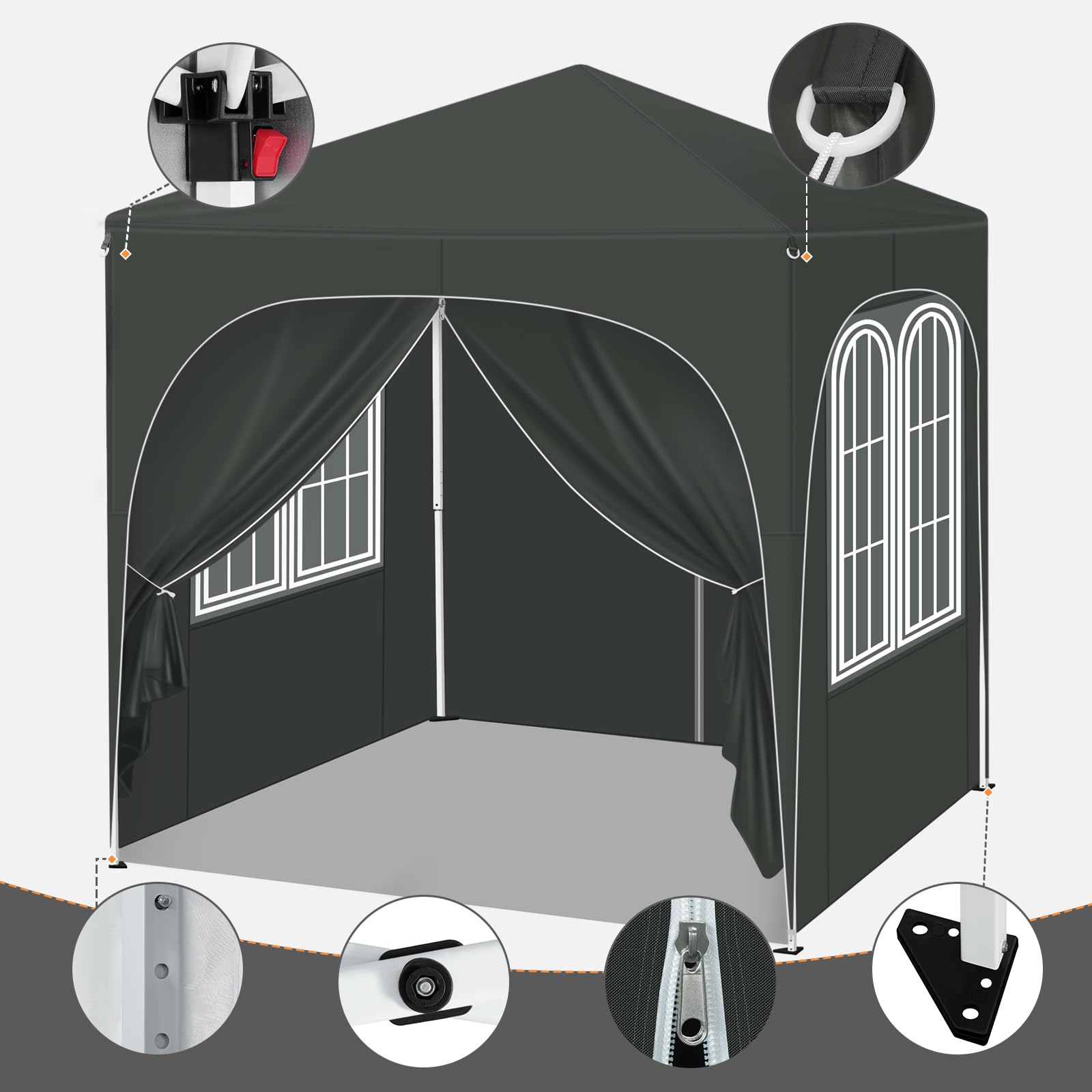 WOLTU Paviljoen met 4 zijpanelen en 4 zandzakken, opvouwbaar paviljoen met halvemaandak, inclusief draagtas, waterdicht en stabiel, UV-bescherming, tuinpaviljoen, partytent voor buiten, in hoogte