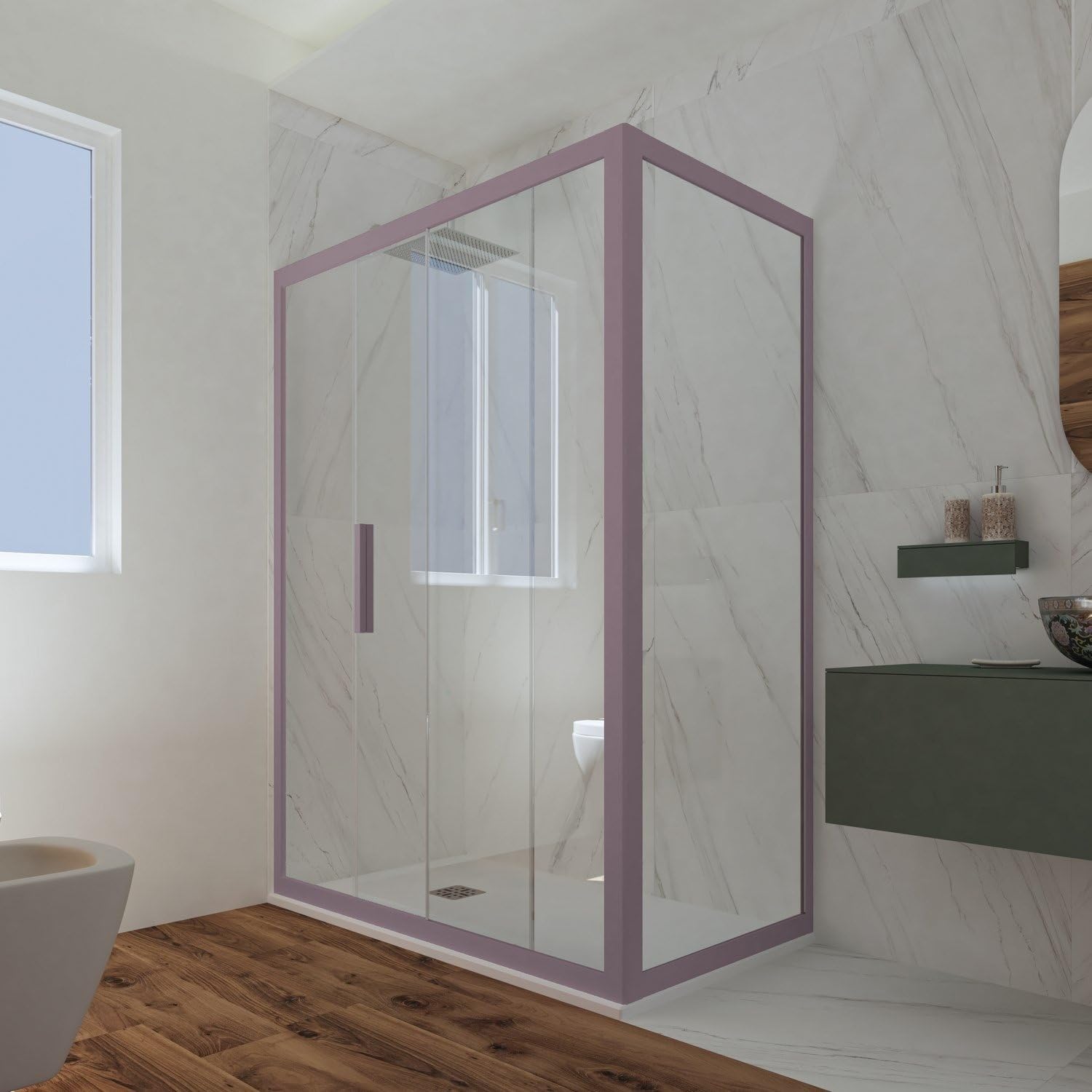 Box doccia scorrevole 75x160 CM H 200 Vetro Trasparente Profilo Lavanda mod. Deco Duo