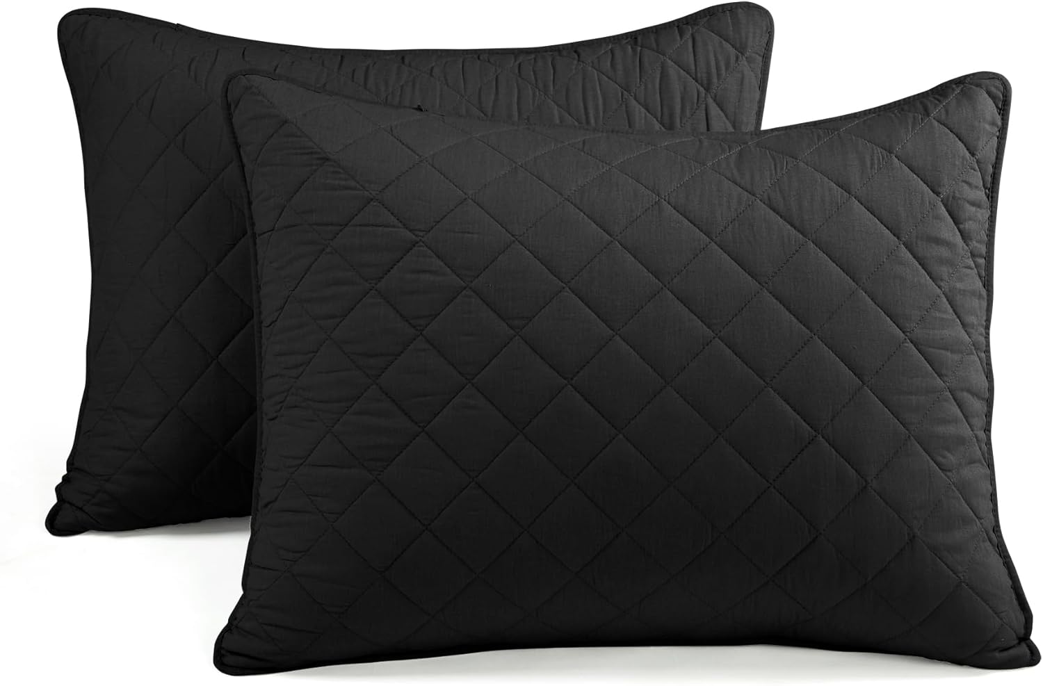 Lush Decor Ava Diamond Oversized Cotton Quilt Set, 3 Piece Set, Full/Queen, Black - Soft & Cozy Quilted Bedding Set - Queen Quilt - Black Bedspread - Traditional, Farmhouse & Minimalist Bedroom Decor