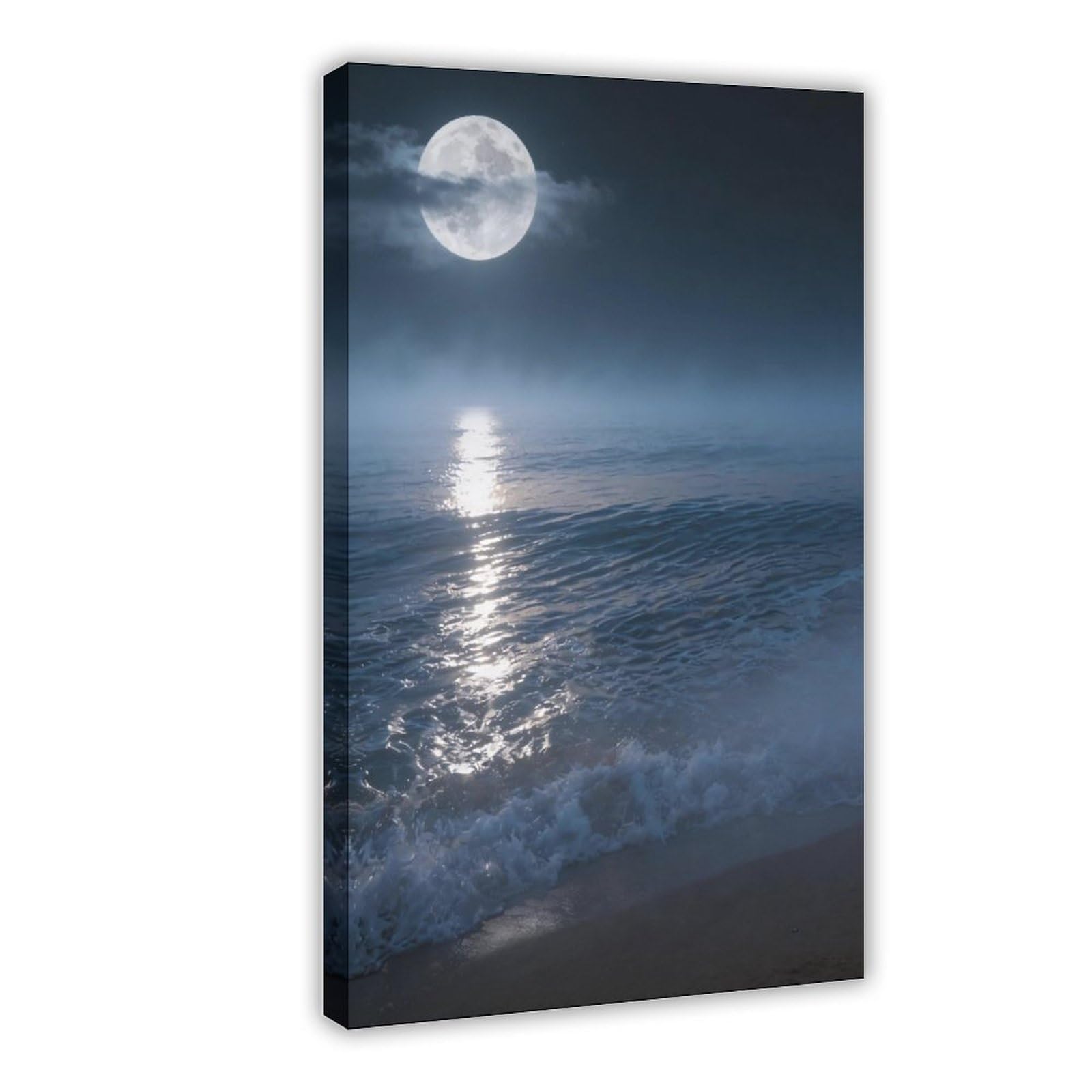 Bareronor Night Ocean And Moon Canvas Poster Bedroom Decor Landscape Office Room Decor Gift 24" L X 36" W