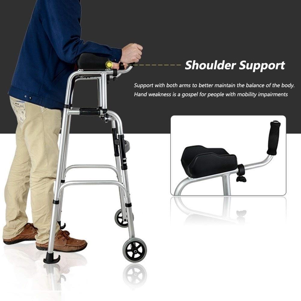 Andador con asiento, ruedas y almohadilla para reposabrazos, muleta de altura ajustable para personas mayores y discapacitados, ayuda de movilidad vertical