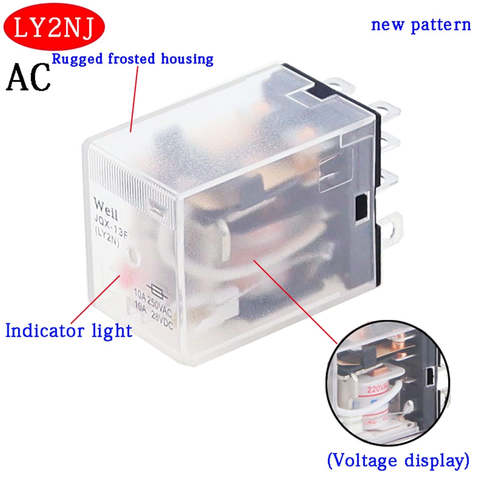COKYIS 2 stücke LY2NJ Spulenspannung Relais Auto Auto AC 12 V 24 V 36 V 48 V 110 V 220 V 380 V Mini Micro Elektromagnetische Relaisschalter 8Pin DPDT Modul (Size : AC 220V)
