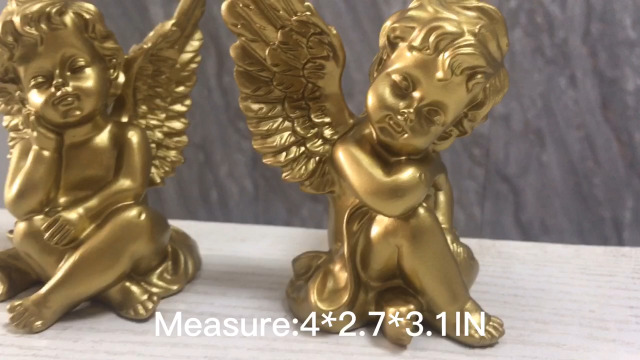 Set de 2 Figuras de Ángel pequeño dorado en resina miniatura 7