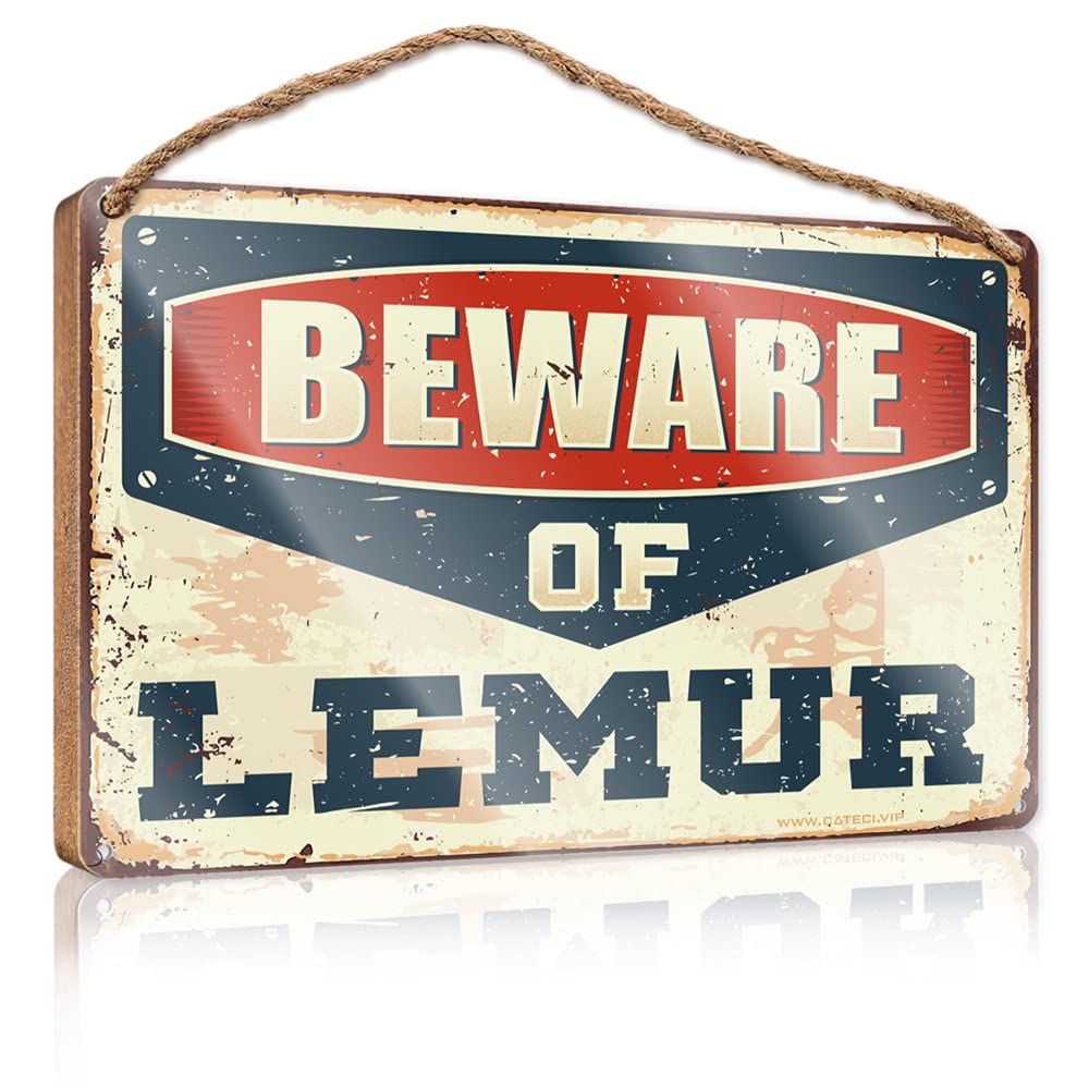 FZFN Door Decor Sign Beware Of Lemur Wooden Sign Vintage Decor Hanging Decor Wood(23X35CM)
