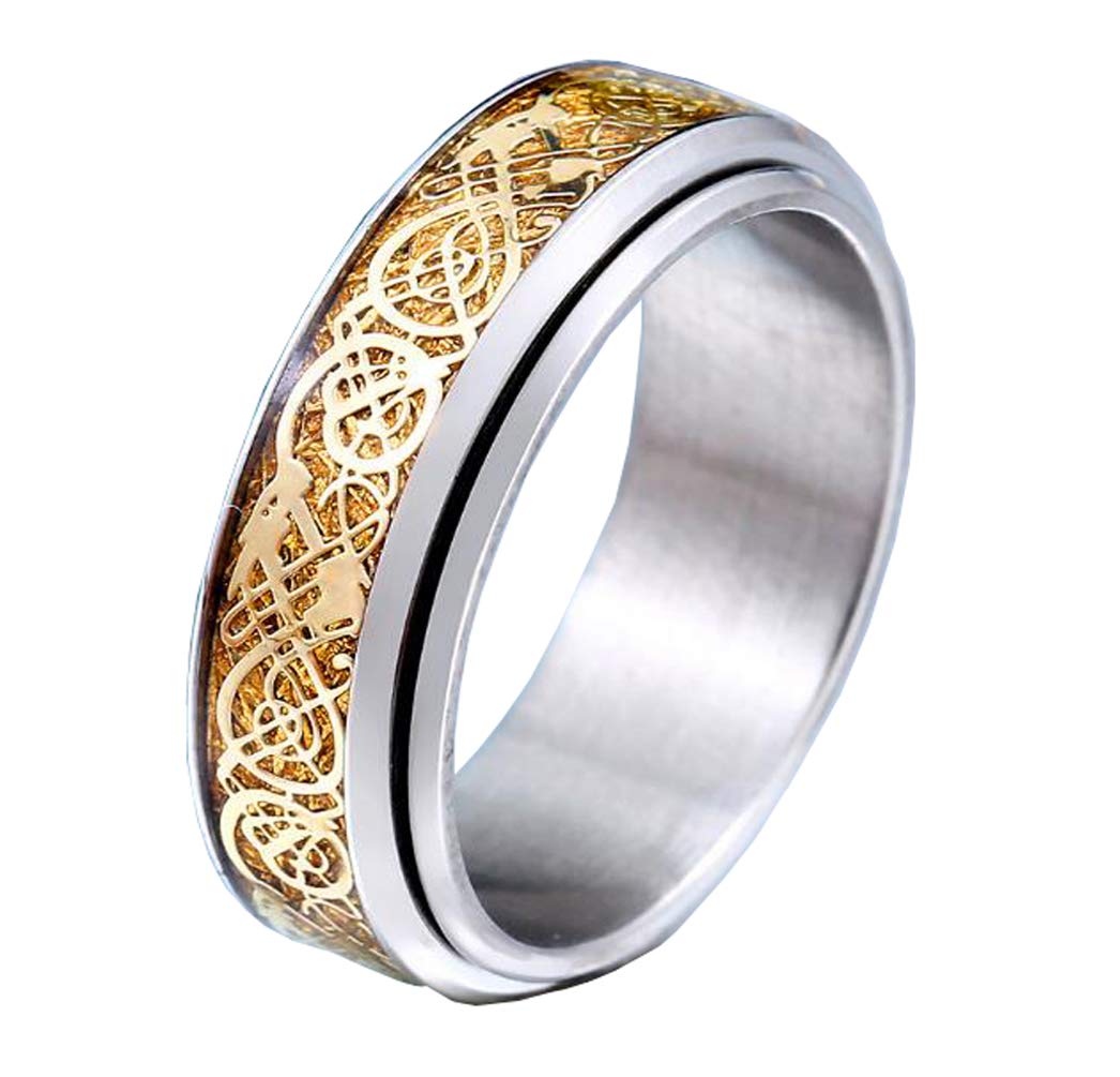 HIJONES Unisex Carbide Fiber Celtic Dragon Spinner Ring Wedding Spins Band