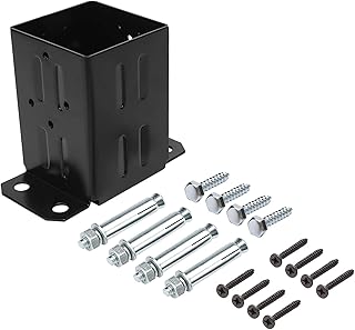 Eapele 4x4 Wood Fence Post Anchor Base, 13GA Thick Steel and Black Powder Coated,Come with Wood Screws and Concrete Anchors