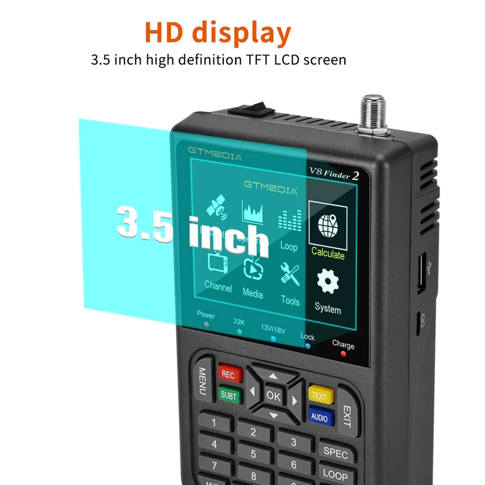 Finder V8 Finder2 Pointeur satellite numérique avec reconnaissance satellite, récepteur de signal, décodeur avec écran LCD 3,5", réglage précis de votre antenne satellite