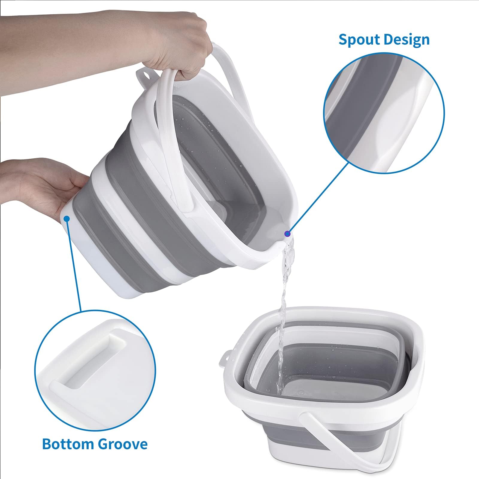 Faltbarer Eimer, 10 l, zusammenklappbar, Reinigungseimer, Mop-Eimer, tragbar, klein, Kunststoff, Wasserzubehör für Outdoor, Garten, Camping, Angeln, Autowäsche, platzsparend, Weiß / Beige, 10 l, 2
