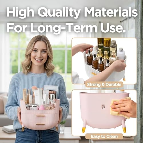 Miniatura 5 de HALAFE Organizador de maquillaje con cajones, caja de almacenamiento de cuidado de la piel para tocador, múltiples compartimentos, estuche de