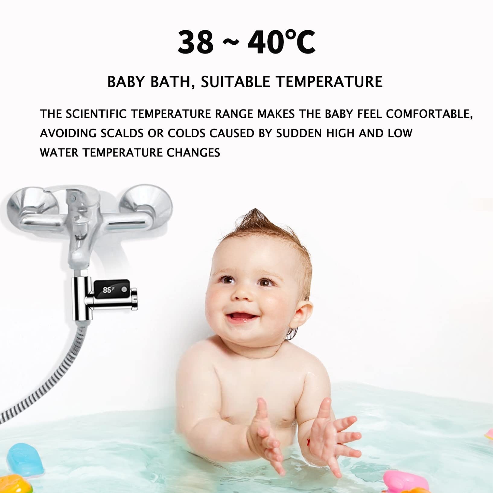 Termometro per Doccia con Acqua Domestica con Display A LED, 5~85℃ Termometro per Acqua Bagno per Bambini Schermo Girevole con Display Celsius/Fahrenheit (Color : White, Size : 10.3 * 9 * 5cm)