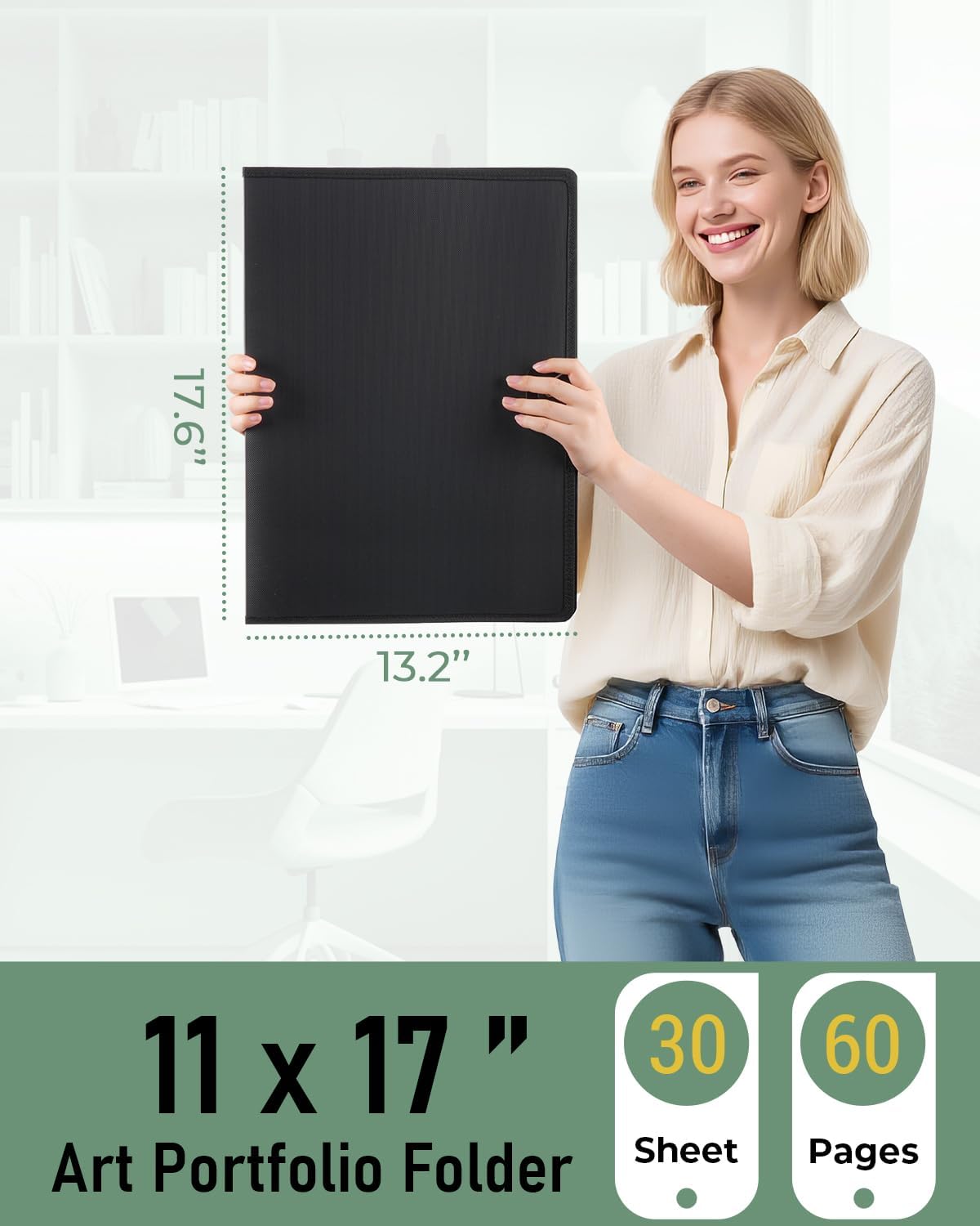 Nicpro Art Portfolio 11x17, Upgraded Large Portfolio Folder for Artwork with 30 Pockets Display 60 Pages, Presentation Book Binder with Protector Sleeves for Artists Drawing - Image 2