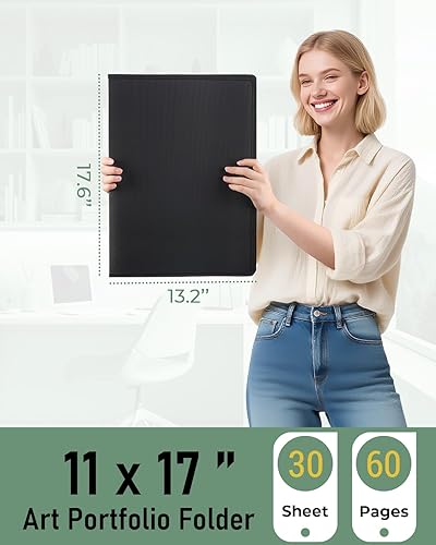 Miniatura 2 de Nicpro Portafolio de arte de 11 x 17 pulgadas, carpeta grande mejorada para obras de arte con 30 bolsillos, 60 páginas, carpeta de libro de