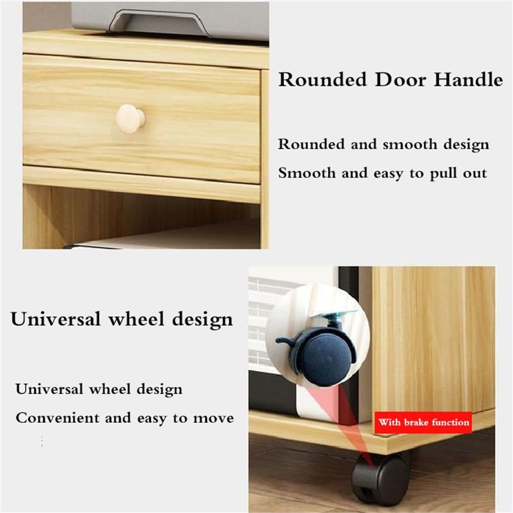 Soporte de CPU de 2 niveles con ruedas, soporte de torre de PC móvil para oficina en casa, carrito de impresora rodante, soporte de CPU con acabado natural para computadoras e impresoras