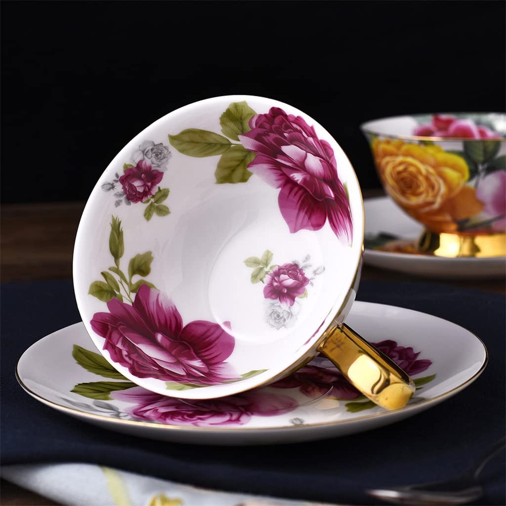 Zestaw Do Herbaty Ceramicznej Z Motywem Czerwonej Róży, Zestaw Do Herbaty Dla Dziewczynki, Filiżanka Do Kawy, Zestaw Do Herbaty Z Porcelany Kostnej