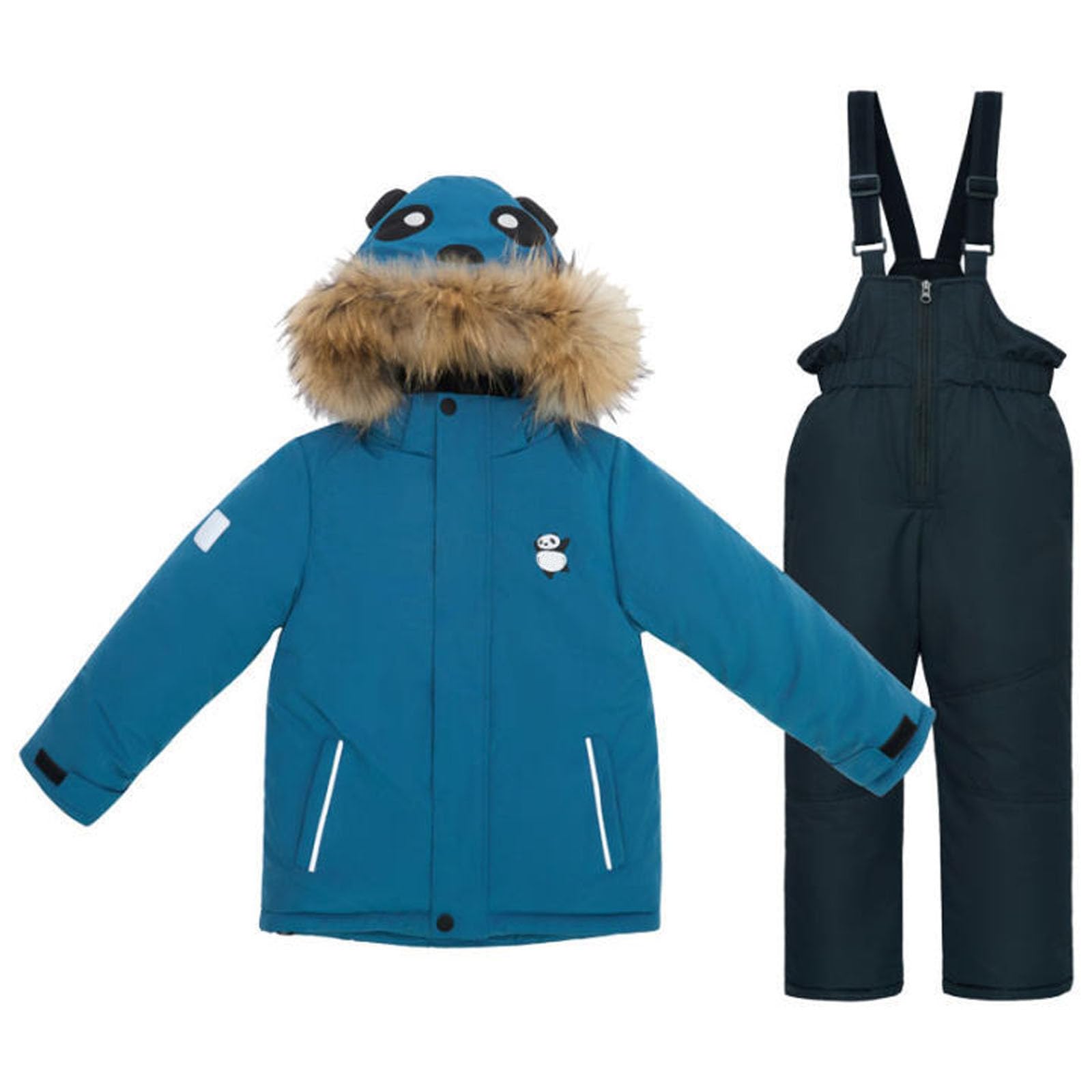 Generisch Traje de invierno para deportes de invierno con peto, resistente al viento, cálido, impermeable, traje de nieve para niños y niñas, ropa de juego para exteriores (azul, 1-2 años)