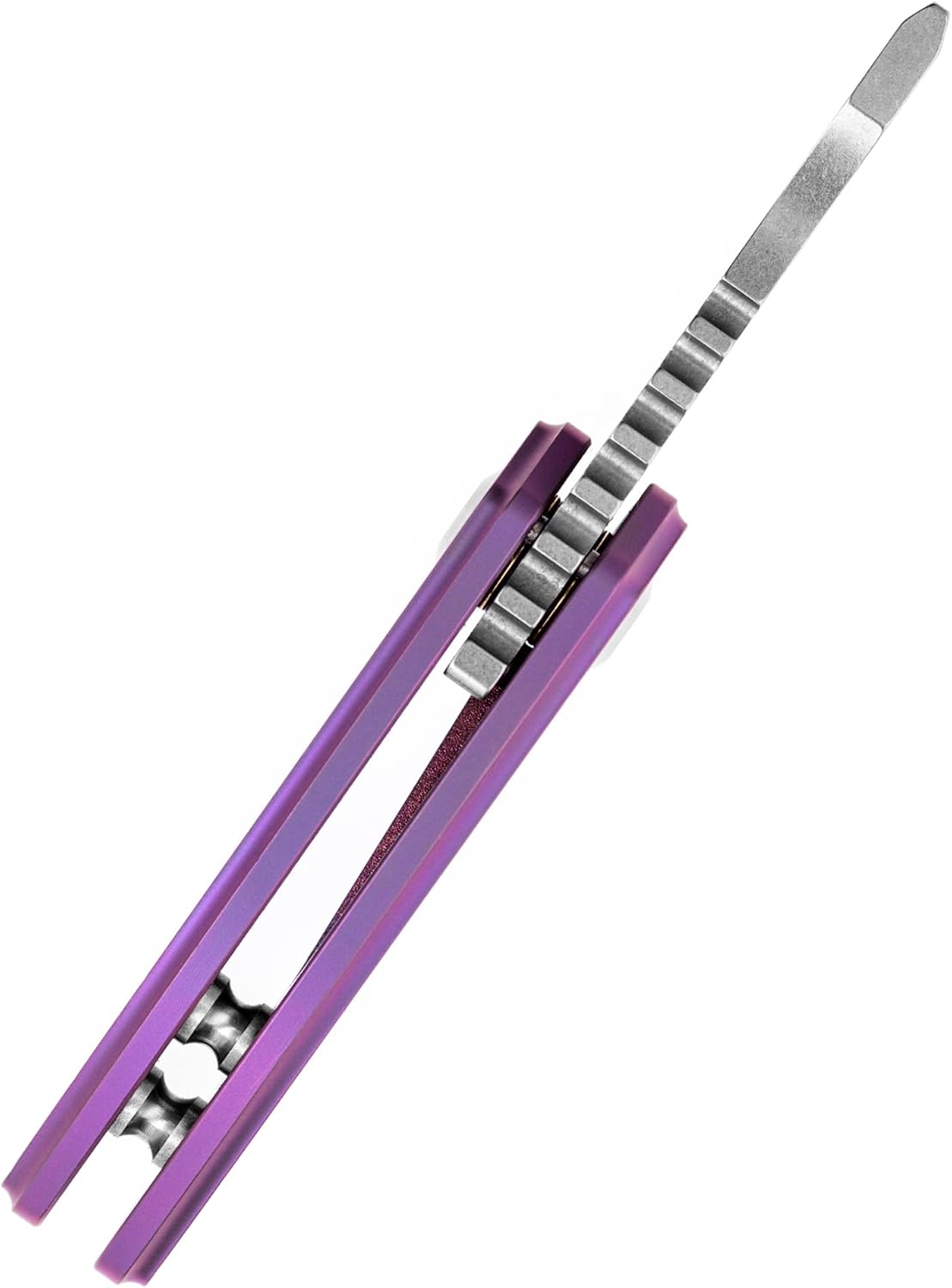KANSEPT Mini Korvid Cleaver Mini Pocket Knife for Men 1.45'' Stonewashed CPM-S35VN Blade,Purple Anodized Titanium Handle With Dimples,EDC Folding Knife K3030A4