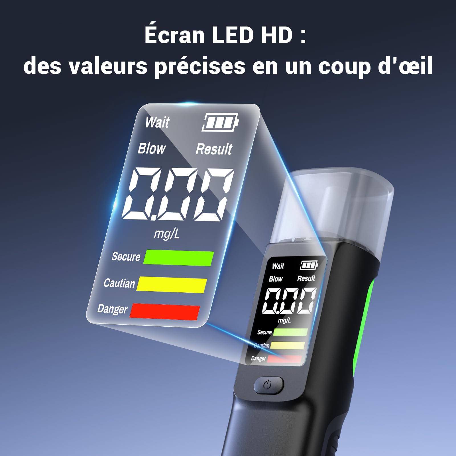 Éthylotest Électronique USB-C, Alcootest LCD | Test rapide, affichage BrAC mg/L, modes contact et sans contact, 10 embouts inclus, compact pour voiture et soirées.