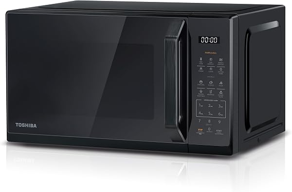 TOSHIBA Black Mirror Microwave 20Liter 800W Digital Solo Small Microwave With 11 Power Levels, One Touch Express Cook with 6 Auto Menus, Defrost, Digital Display, Perfect for 9''Pizza, MW3-EM20PF(MB) - 1