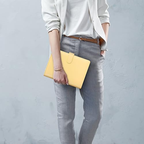 Miniatura 2 de Toplive Carpeta A5 con 6 anillas, planificador de presupuesto, recargable, cubierta de carpeta Makaron, color amarillo, A5, cuaderno de piel