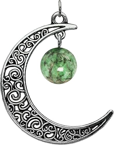 Real Colombian Emerald Silver Celtic Moon Gemstone Pendant- Small Pendant, Bracelet Charm- May Birthstone Celestial Jewelry With Certificate of