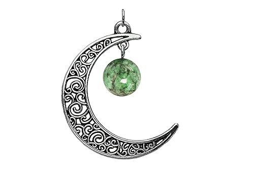 Real Colombian Emerald Silver Celtic Moon Gemstone Pendant- Small Pendant, Bracelet Charm- May Birthstone Celestial Jewelry With Certificate of