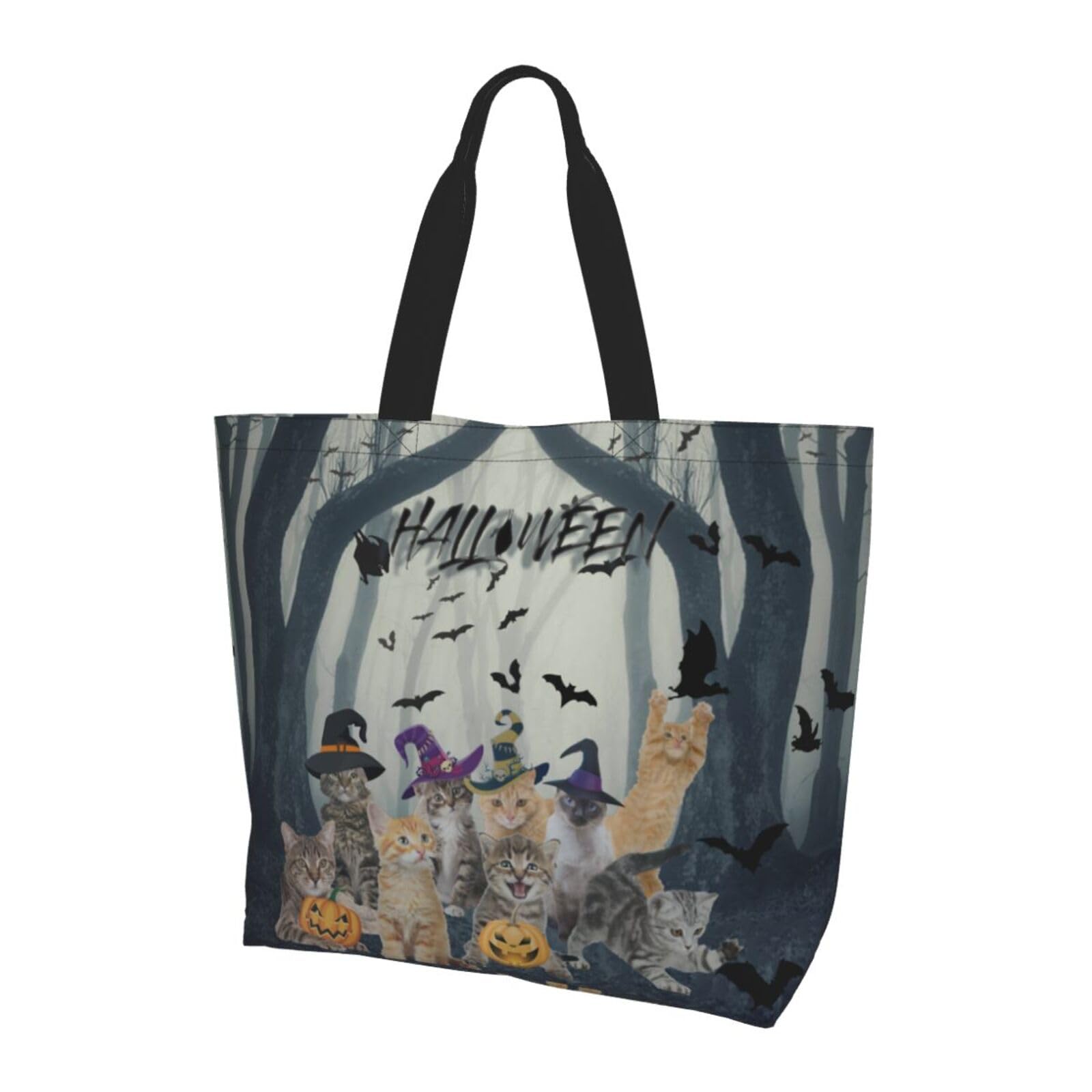 HDAODNM Happy Halloween Canvas Tote Bag Halloween Shoulder Bag Halloween Bat Casual Grocery Bags for Outdoor