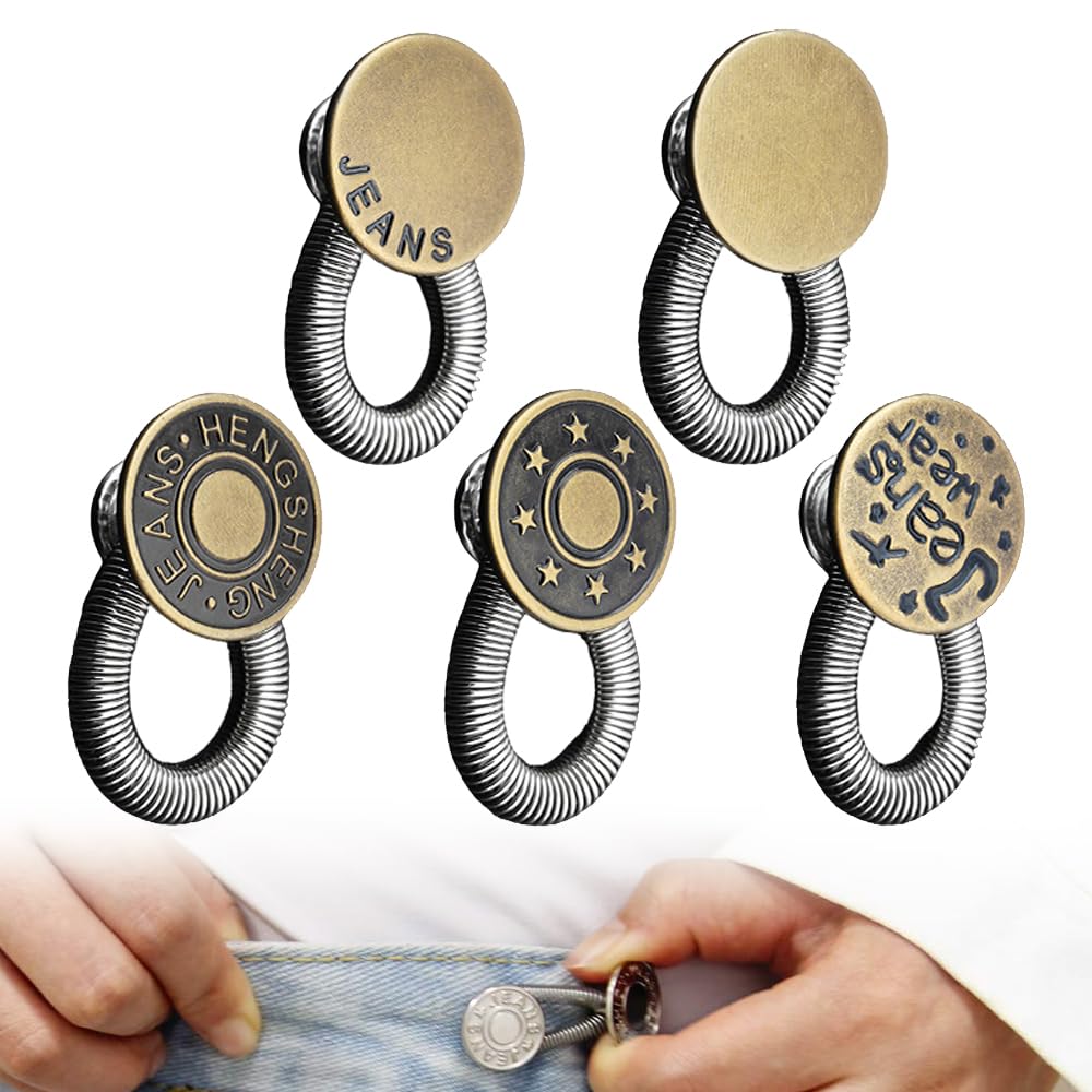 Button Extenders for Jeans – 5Pcs Zinc Alloy Pants Button Extender No-Sew Waist Extender for Pregnant Women Post-Surgery Weight Gain Men Women Kids (Antique Bronze)