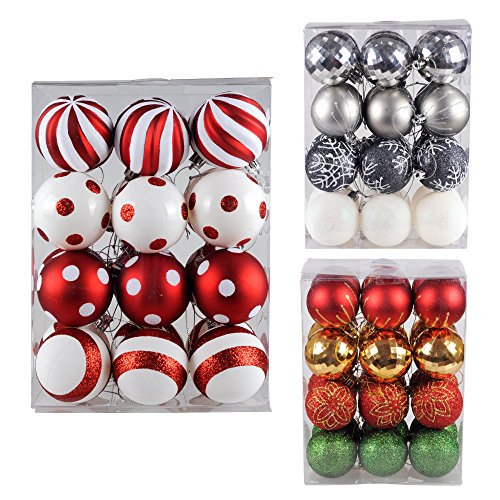 KI Store 2.36-Inch Shatterproof Christmas Tree Decoration Ball Set, Red and White