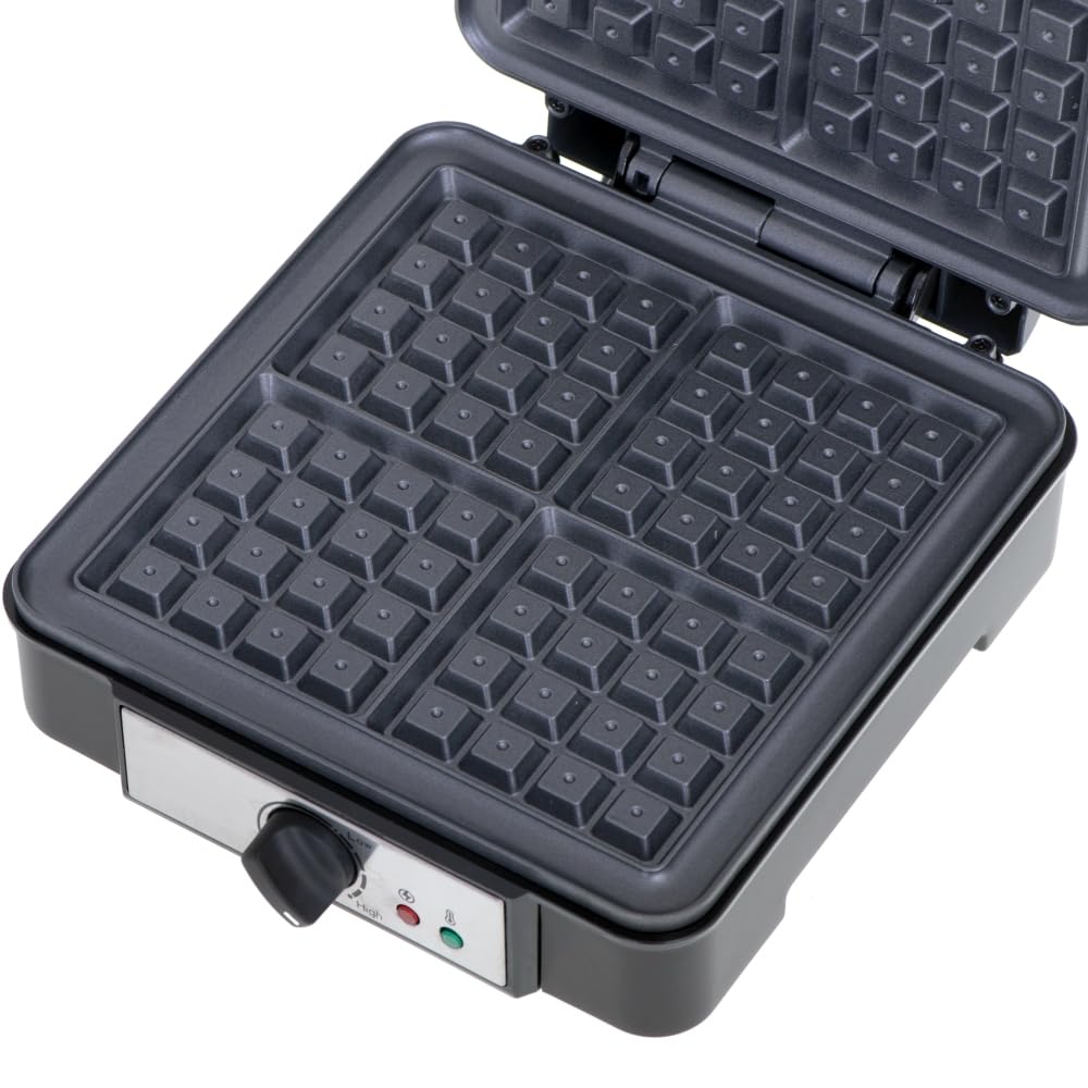ADLER AD3049 Gofrera Profesional para 4 Gofres Belgas Gruesos, Placas Antiadherentes, Regulador de Temperatura, Waffle Maker Negro, 1800W