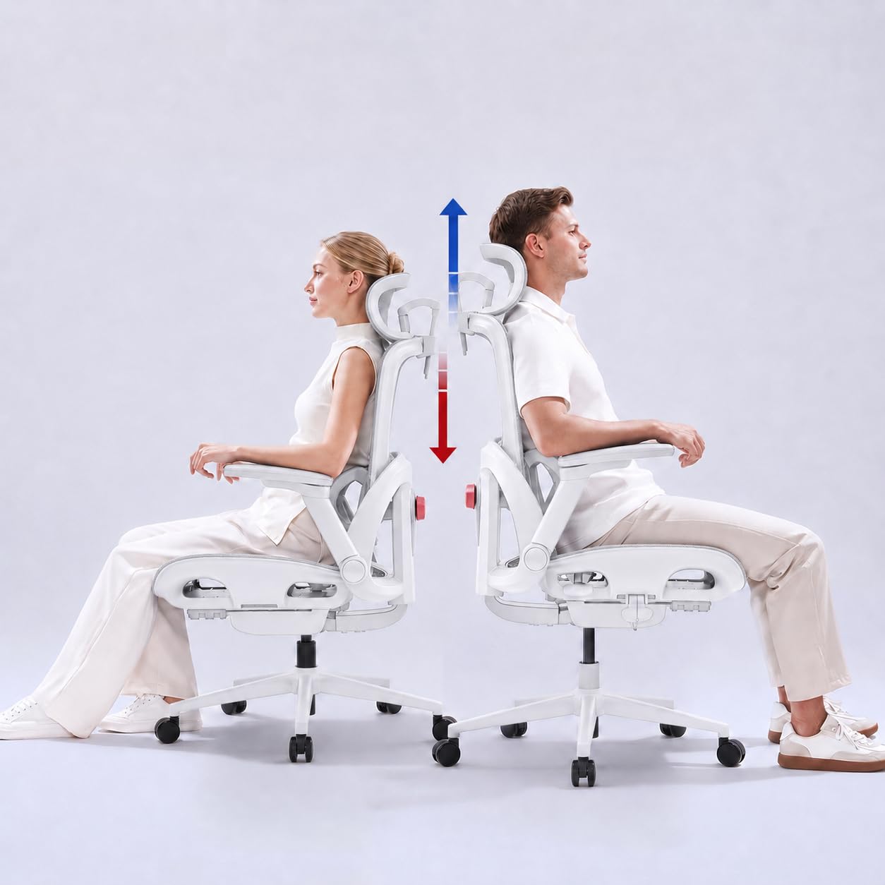 SIHOO SIHOO B300 PRO Comfy Ergonomic Office Chair Without FOOTREST, Mesh Computer Chair with 360° FILP-up 6D Armrests, 135° Reclining, Breathable Desk Chair for Home Office, Holds 300 LBS-White