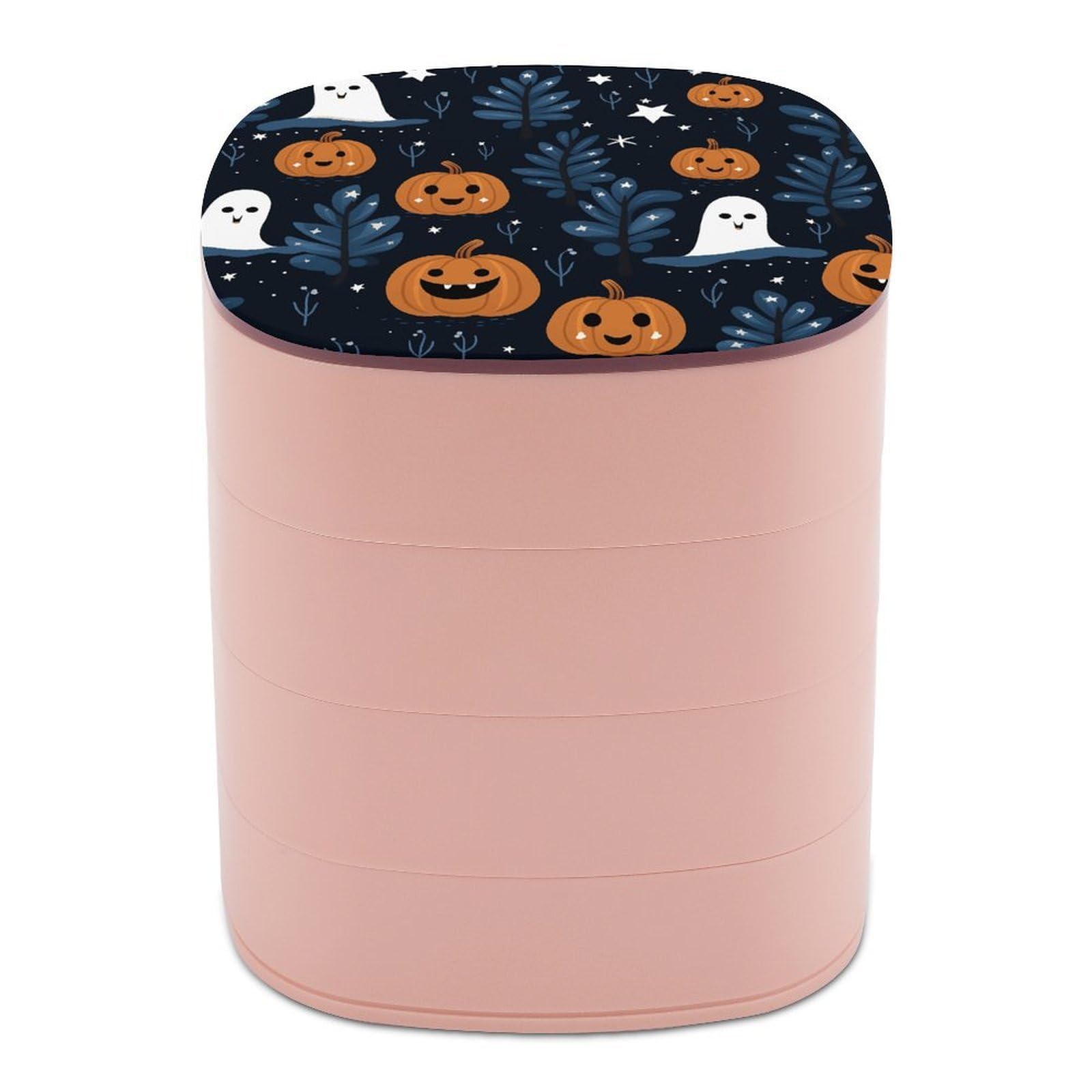 JTREHY Cartoon Pumpkin Head Jewelry Box 4-Layer Covered Rotating Jewelry Storage Box Large Capacity Storage Boxes Portable Jewelry Case for Bracelets Earrings Necklace