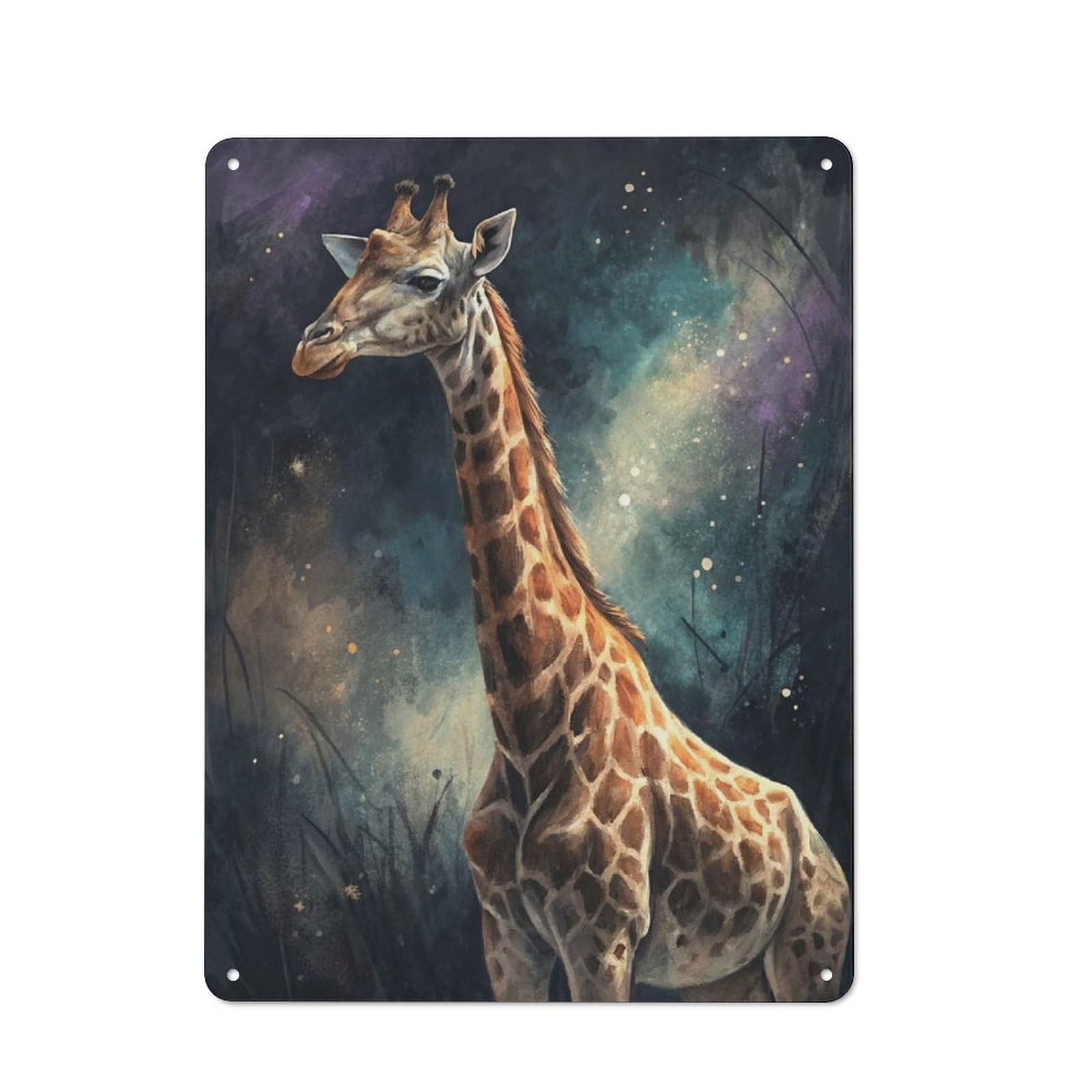 Farmhouse Metal Sign with Giraffe in A Cosmic Landscape Design 40x30cm, Rustic Country Wall Plaque for Cottage, Kitchen, Hallway Or Breakfast Nook