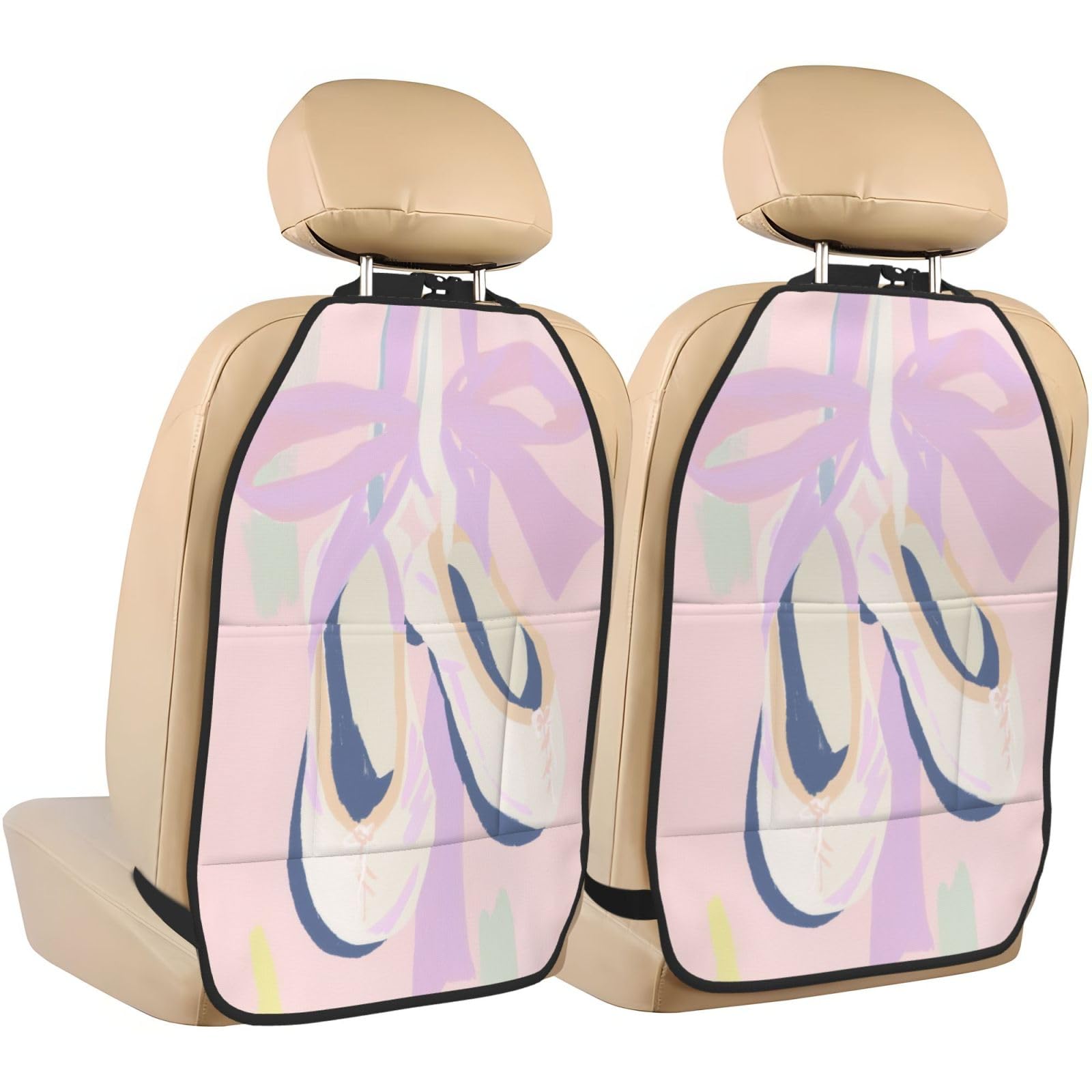 Pair of Ballet Pointe Shoes Car Seat Back Kick Protectors,2 Pack Kick Mats with Storage Pockets for Vehicles to Protect from Dirt Mud Scratches