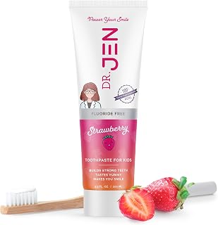 Dr Jen Fluoride Free, Children’s Remineralizing Toothpaste, Safe-to-Swallow, Kid Friendly, Nano Hydroxyapatite, Dentist Recommended, Eliminate Mouth Bacteria (3.4 oz, Pack of 1)