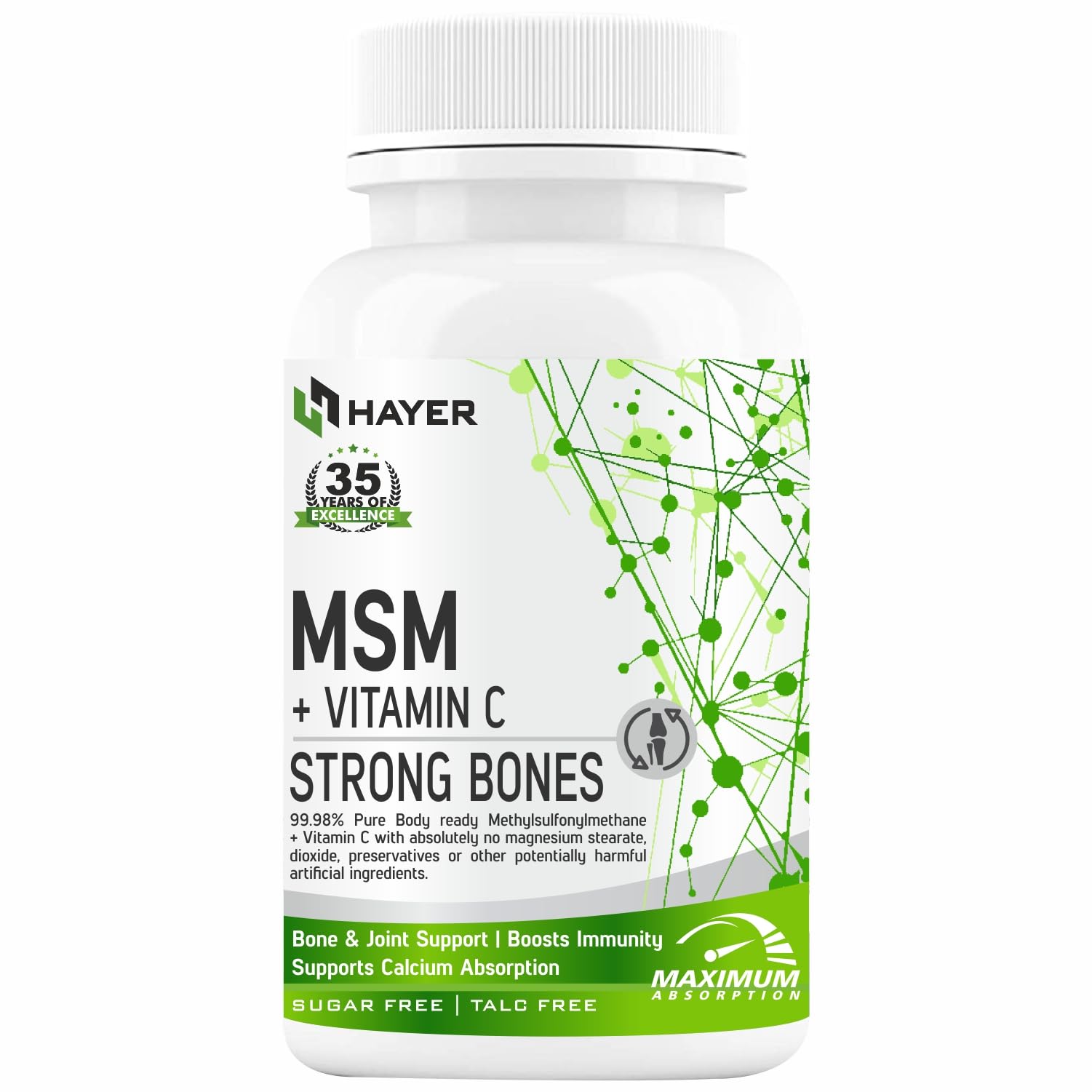 HAYER MSM (Methyl Sulfonyl Methane) Powder Supplements, Organic Vitamin C, To Pain Relief, And Joint Support Supplement-60 Tablets (No Capsule Pack1)