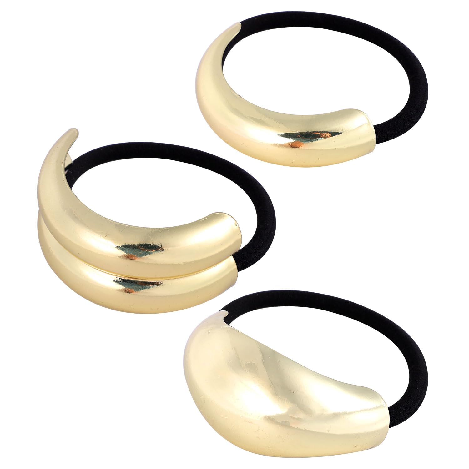 Tinoaly 3 Pcs Geometric Metal Hair Ties for Women Gold Alloy Ponytail Cuff Elastic Hair Band Retro Temperament Headband for Stylish Hairstyle Accessories