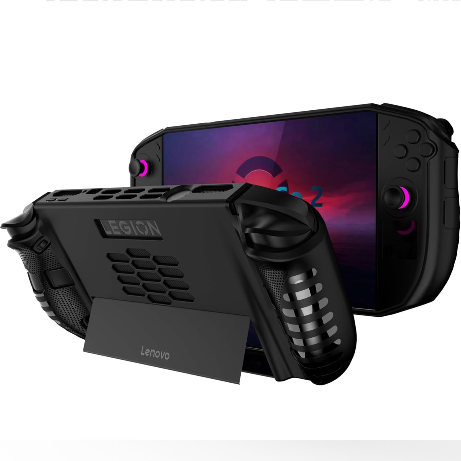 NINKI Silicone Skin for Lenovo Legion GO 2 Case with Stand,Shockproof Anti-Scratch Non-Slip Protective Bumper Soft TPU Protector Cover Grip for Lenovo Legion GO 2 2025 Case Accessories Kickstand Black