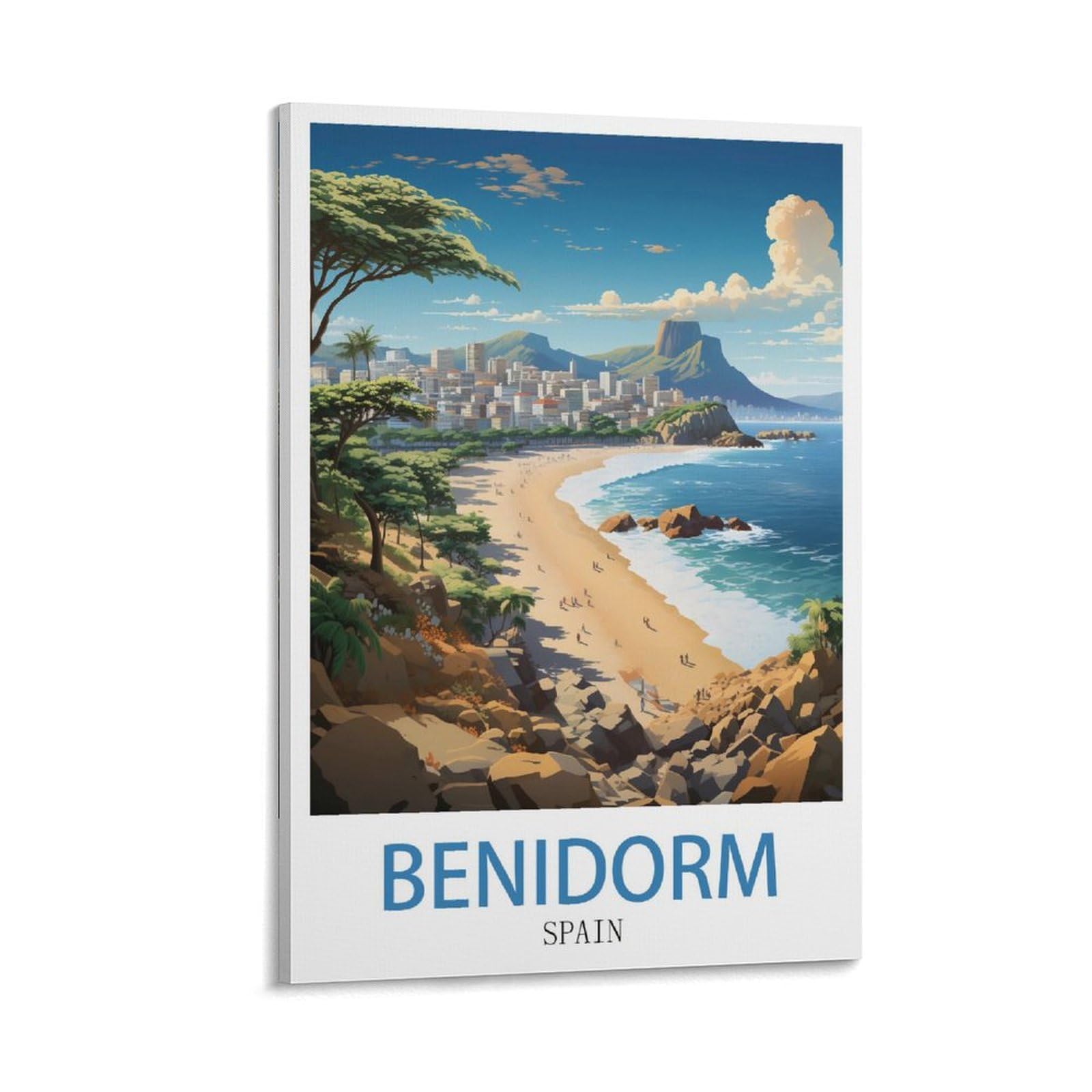 Lcynnh Frame-Style Benidorm Spain Vintage Travel Posters Lake 20X30inch(50X75cm) Print Poster Home Bathroom Bedroom Office Living Room Decor Canvas Poster