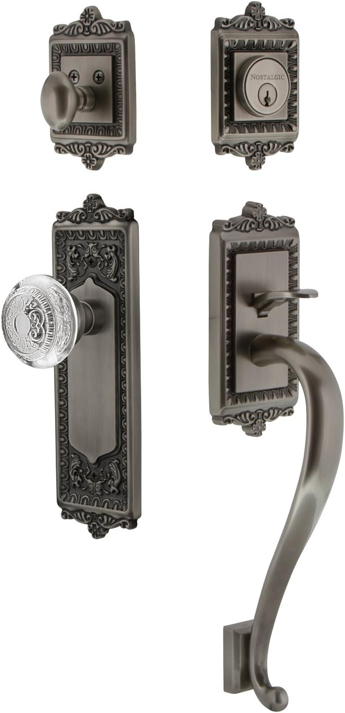 Nostalgic Warehouse 755604 Egg & Dart Plate S Grip Entry Set Crystal Egg & Dart Knob, Timeless Bronze, 2.375"