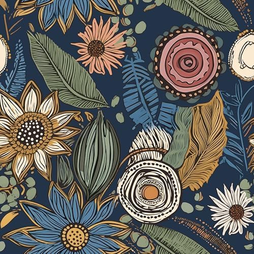 Blue Boho Wallpaper Peel and Stick,Vintage Floral Contact Paper 1...