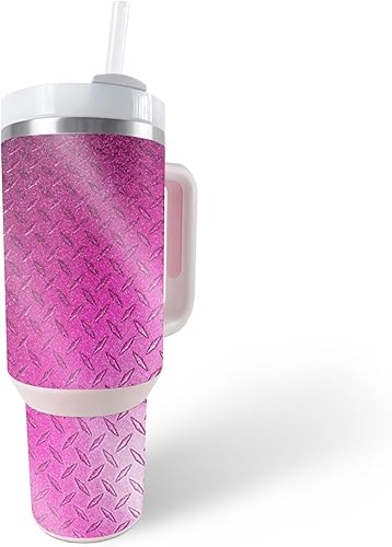 MightySkins - Vaso con purpurina brillante compatible con Stanley The Quencher H2.0 FlowState de 40 onzas, placa de diamante rosa, acabado protector