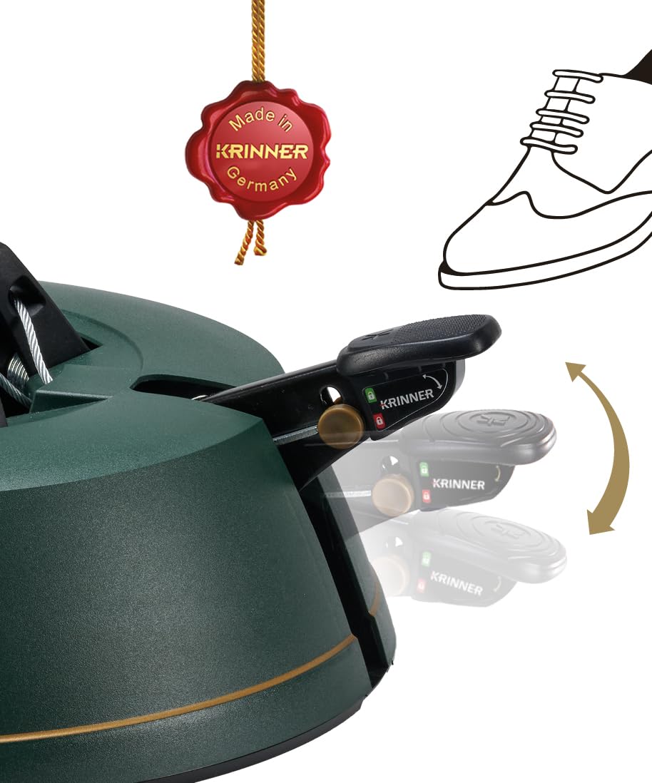Krinner Weihnachtsbaum Christbaumständer Comfort M Grün 36cm inkl. Fußpedal-und Einseiltechnik für Baumhöhe bis 2,5m MADE IN GERMANY