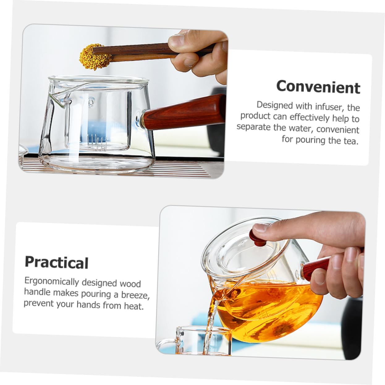 VALICLUD Teekanne aus Hitzebeständigem Glas mit Holzgriff 500ml Glas Teekessel mit Siebeinsatz für Losen Tee und Teebeutel Transparente Haushalts Teekanne für Täglichen Gebrauch