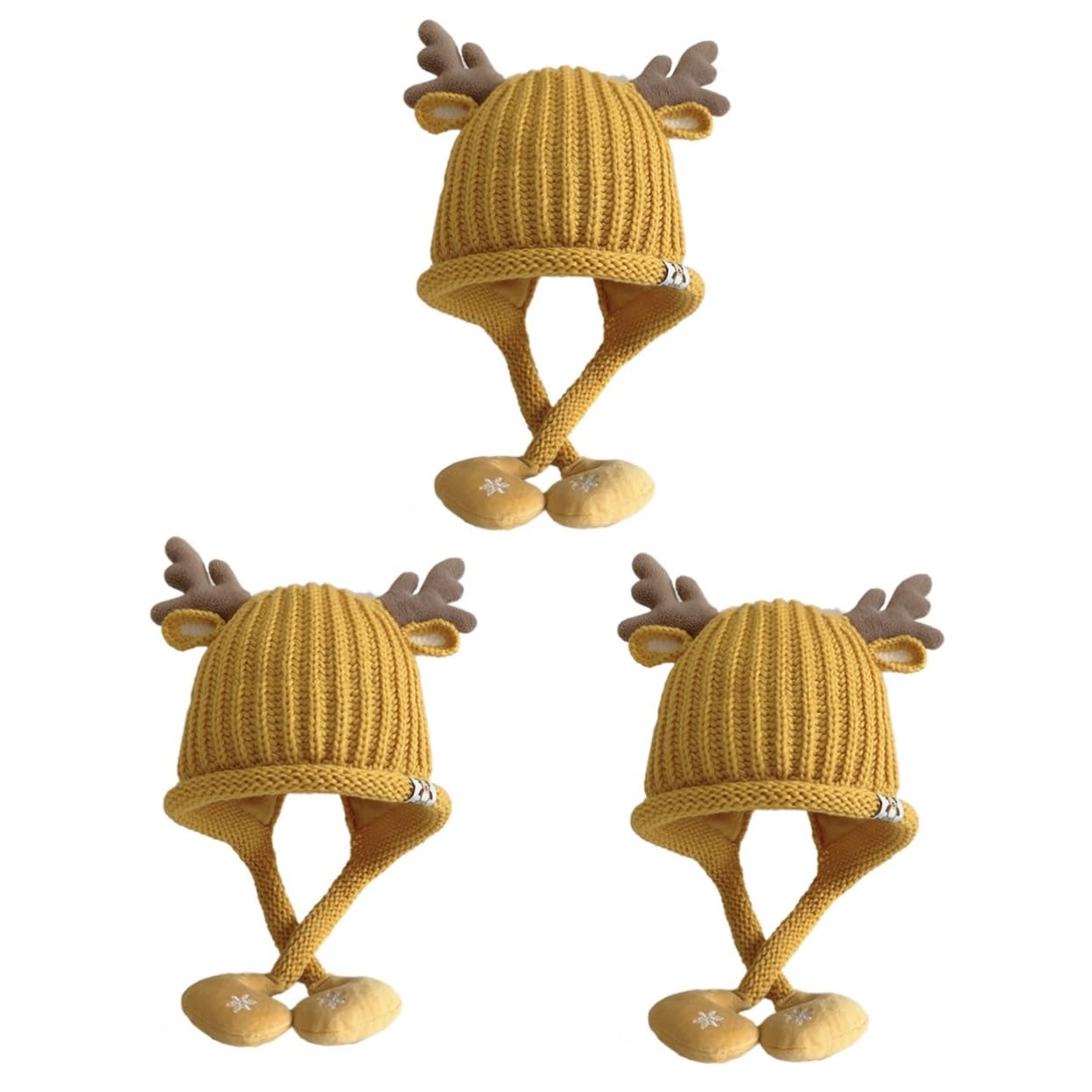 PACKOVE Sombrero Tejido Gorro Tejido Bebe Gorro De Navidad para Niños Sombrero De Navidad para Niños De Astas De Reno De Alce Novedoso De Punto Yellow Acrílico