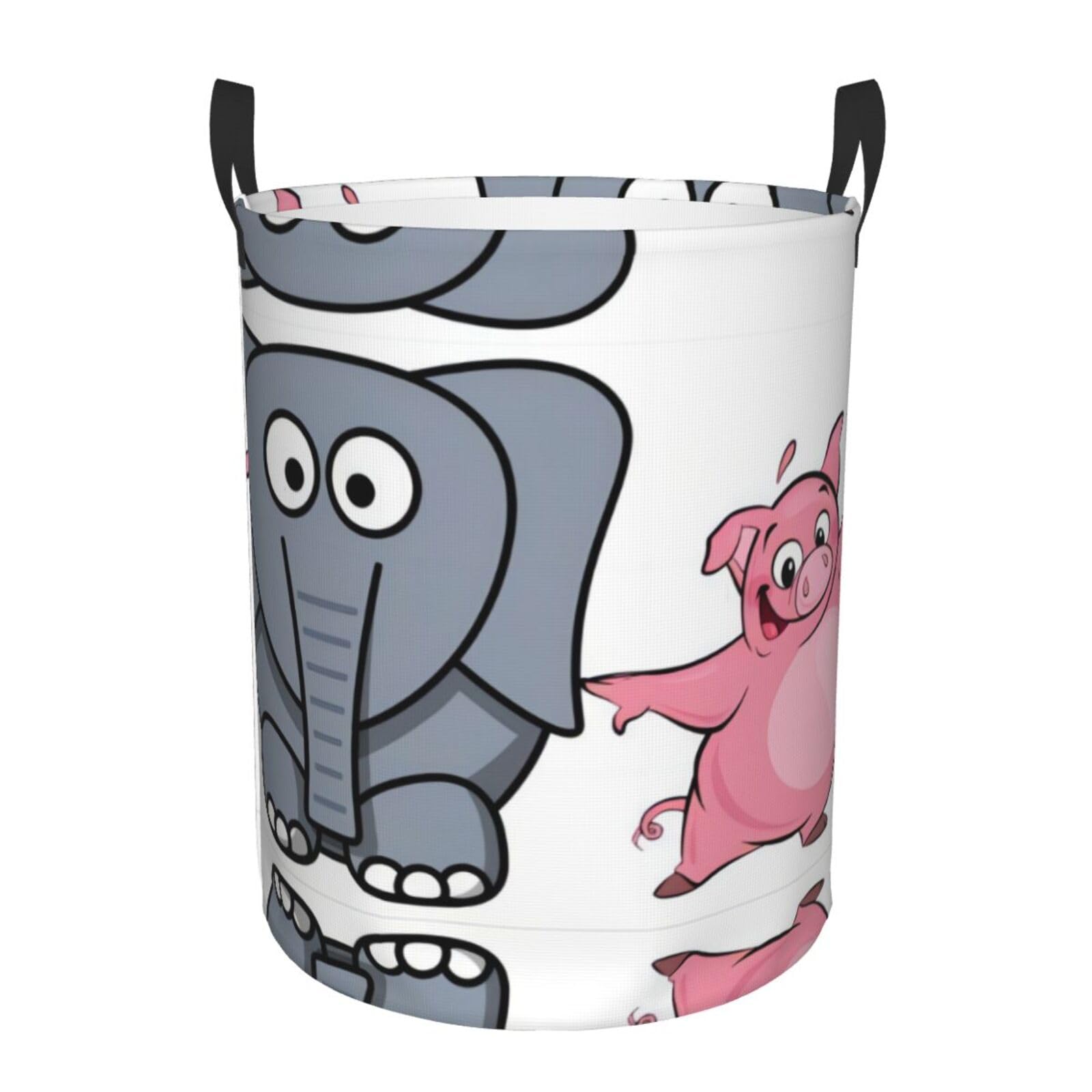 M Circular Hamper – Collapsible Elephant and Piggie Print Laundry Basket