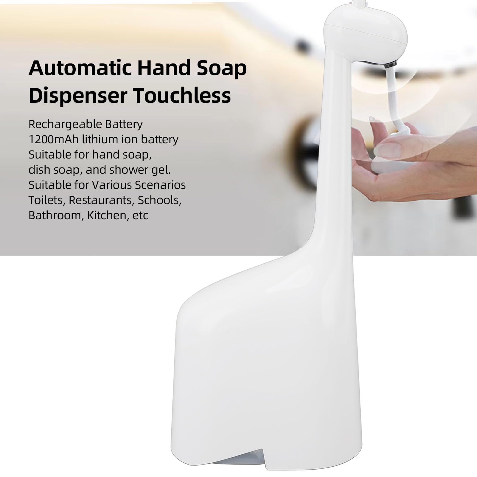 Distributore di Sapone Automatico, Rilevamento Elettrico Senza Tocco in Schiuma di Sapone Distribuibile USB Ricaricabile con Controllo in Schiuma Regolabile per il Bagno
