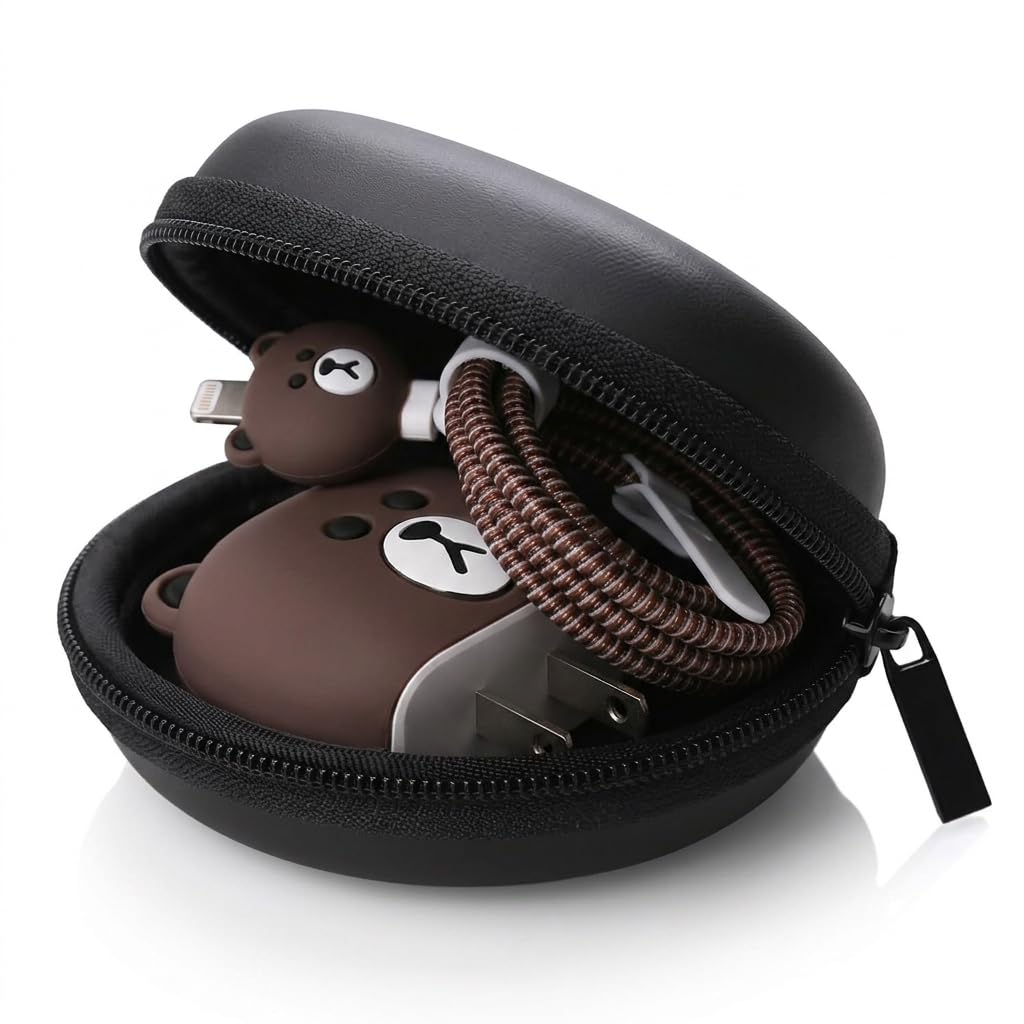 for iPhone Charger Protector Case 18W/20W with Carry Black Case Combo Set 5 in 1 Silicone, 3D Cute Kawaii Aesthetic Charger Protective Design for Apple Chargers Only - Brown Bear-image-32