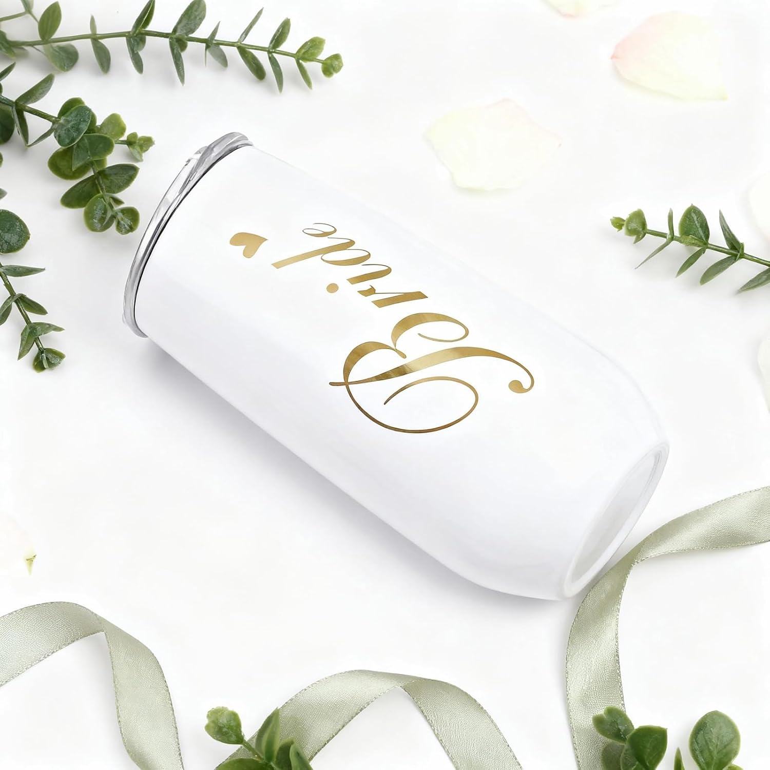 Bride Champagne Flutes Gift Team Bride Groom Champagne Tumbler Stemless Wifey Mr and Mrs Wedding Gifts Party Engagement Stainless Steel Cup With Lid White 6 oz