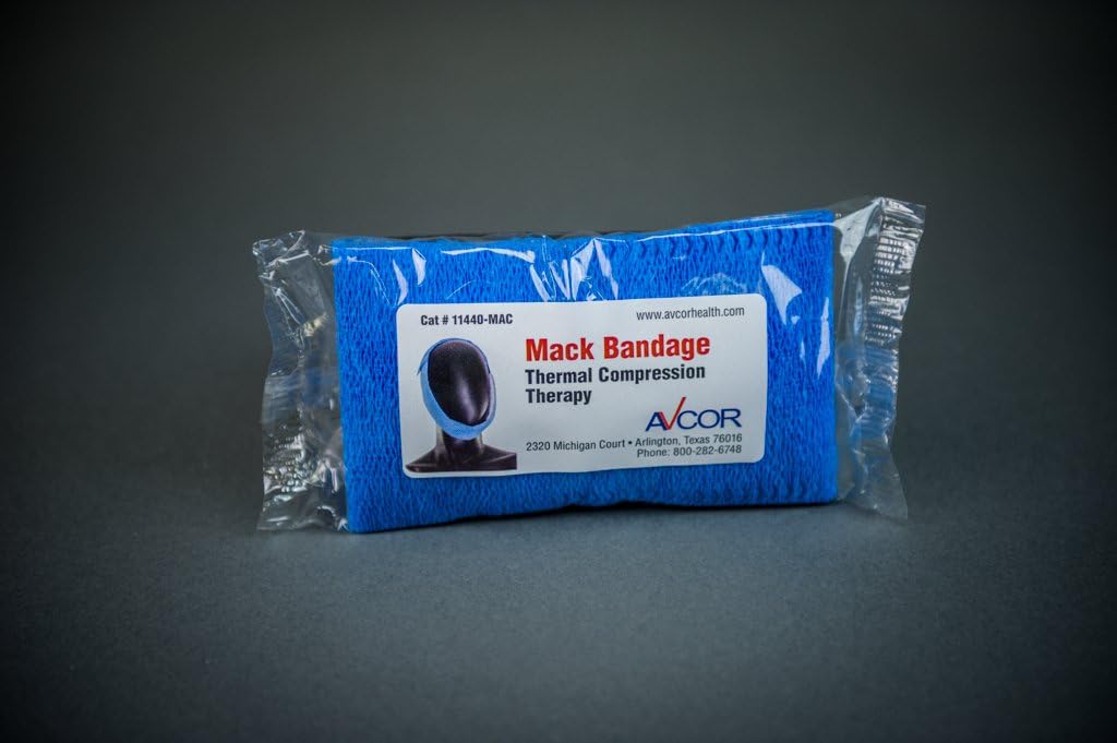 Mack Bandage® Blue Oral/Maxillofacial Cold Compression wrap w/Velcro® Closure for face & jaw. Includes 2 Reusable Gel Packs. 3.5" X 36" (Stretched), Pack of 20